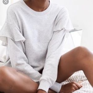 American Eagle Aerie Grey Ruffle Sleeve Sweatshirt